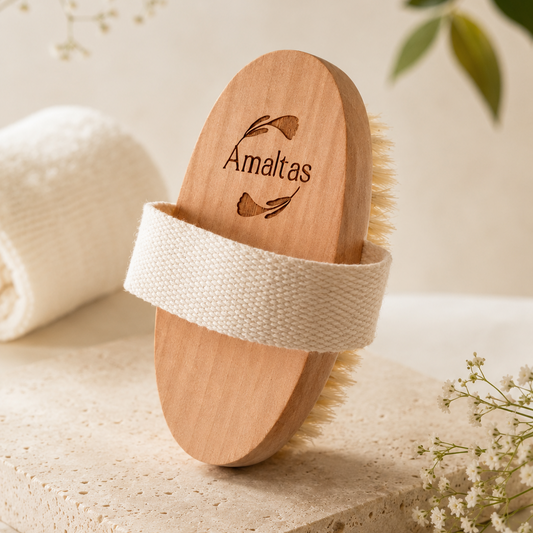 Amaltas Natural Dry Body Brush – Wooden Body Brush for Exfoliation & Lymphatic Drainage